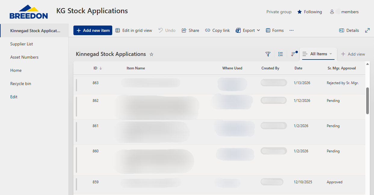 Screenshot of Inventory Applications Home Page